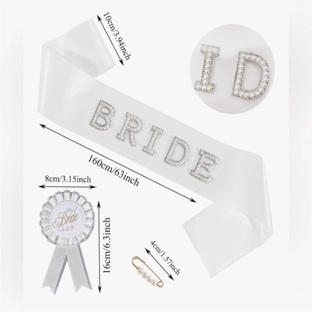 Bridal Shower Bachelorette Party Bride Celebration Tiara Sash Pin Veil Bundle
